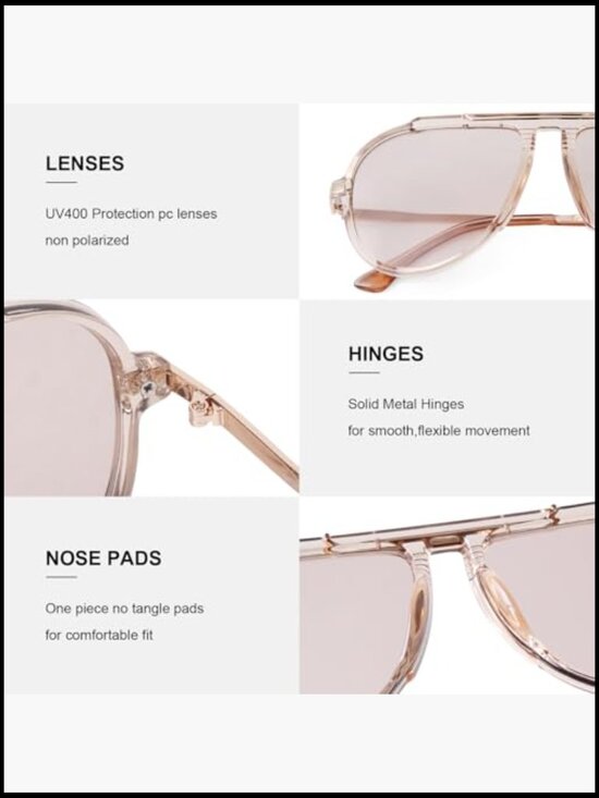 Oversized Aviator Sunglasses with UV400 Protection, Tangle Free Design main image 4